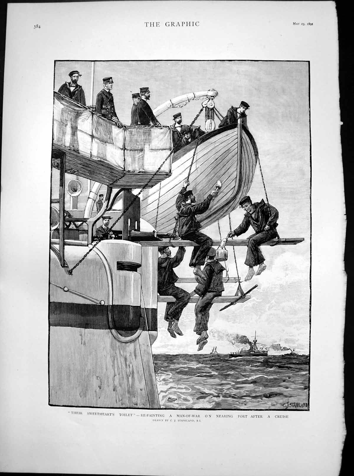 Antique Print Sweethearts Toilet Repainting Man War Port After Cruise 1891 19th