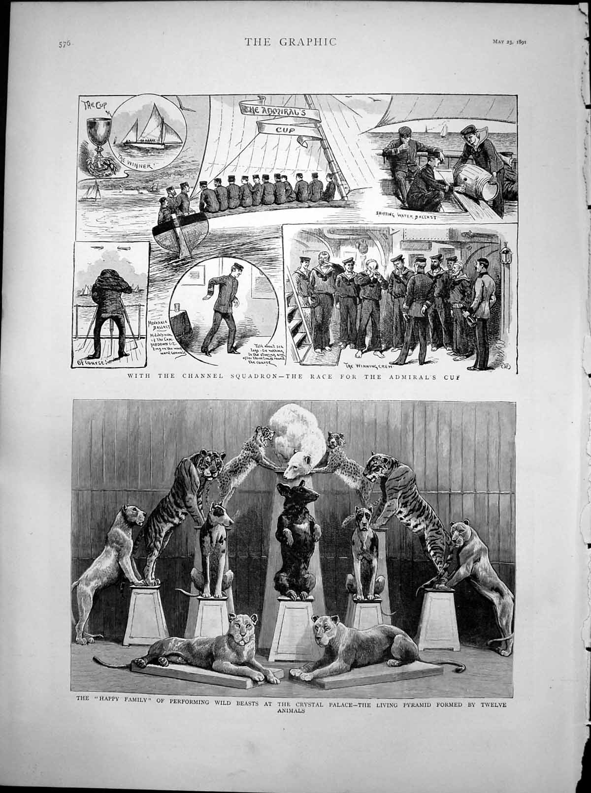 Antique Print Channel Squadron Admirals Cup Race Performing Wild Beasts1891