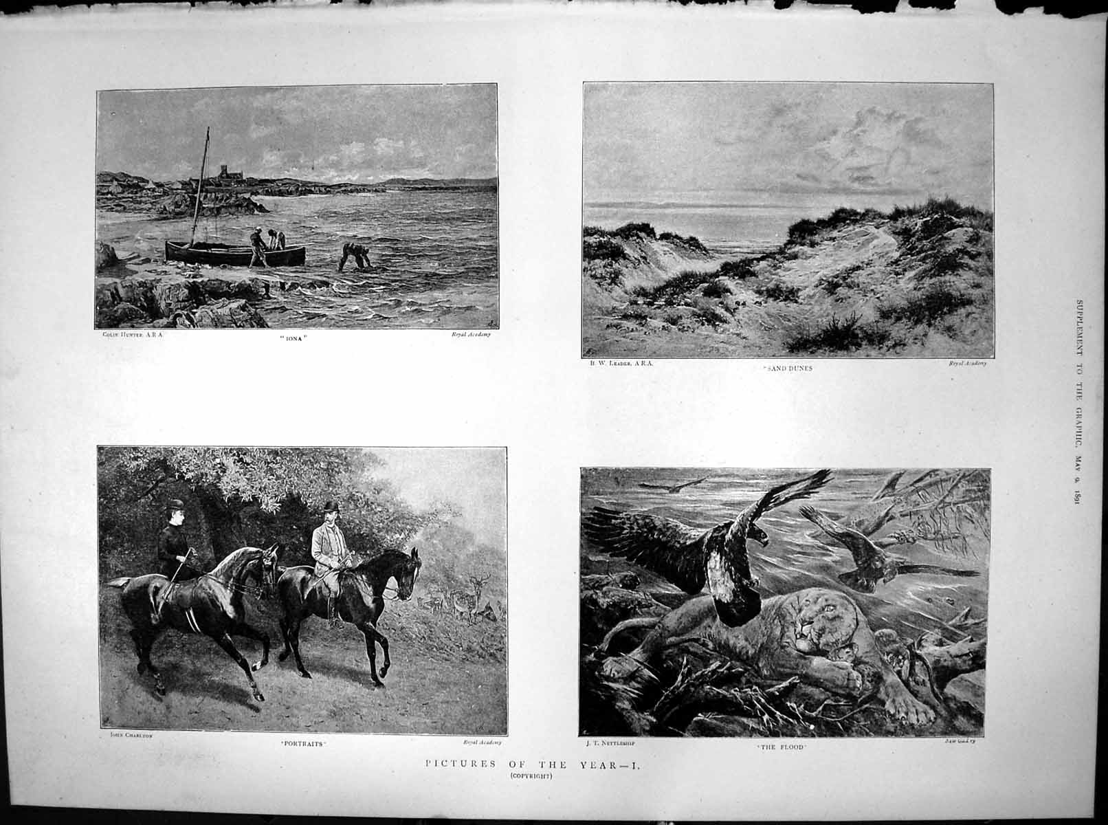 Antique Old Print Iona C Hunter Sand Dunes B Leader Flood J Nettleship 1891