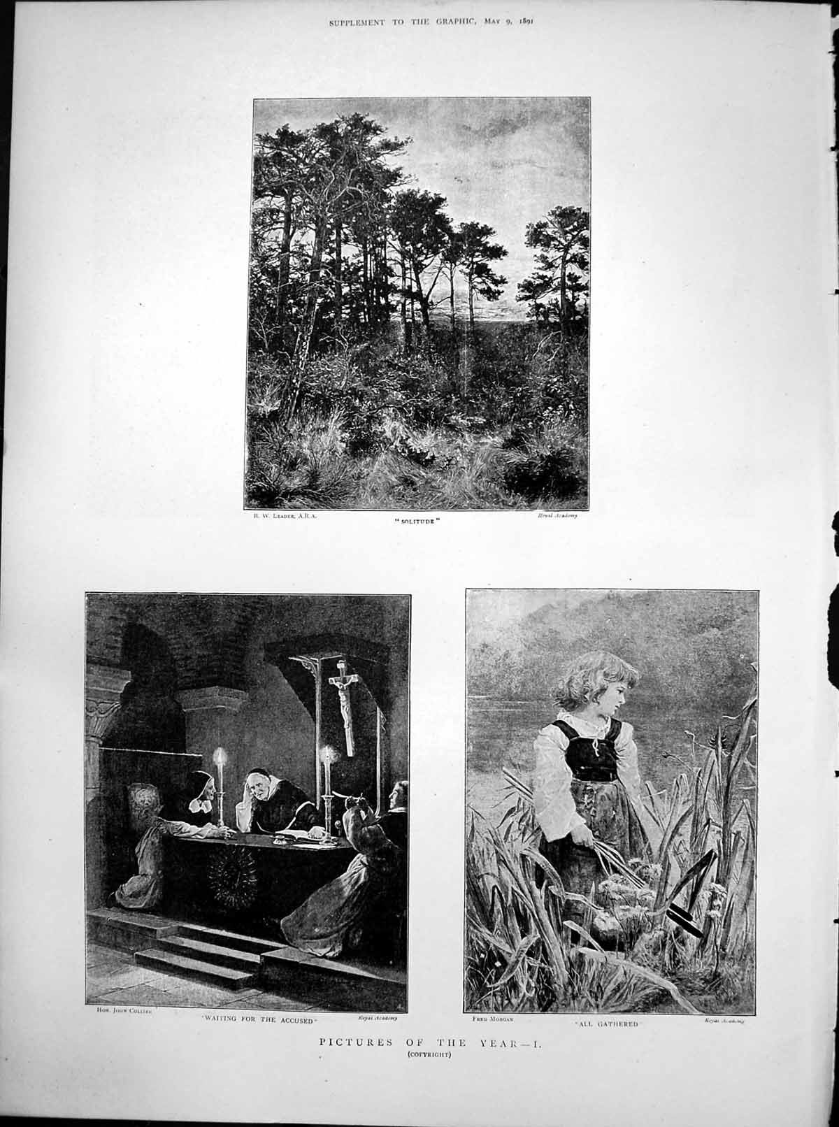 Antique Print Solitude B Leader All Gathered F Morgan Waiting Accused 1891 19th