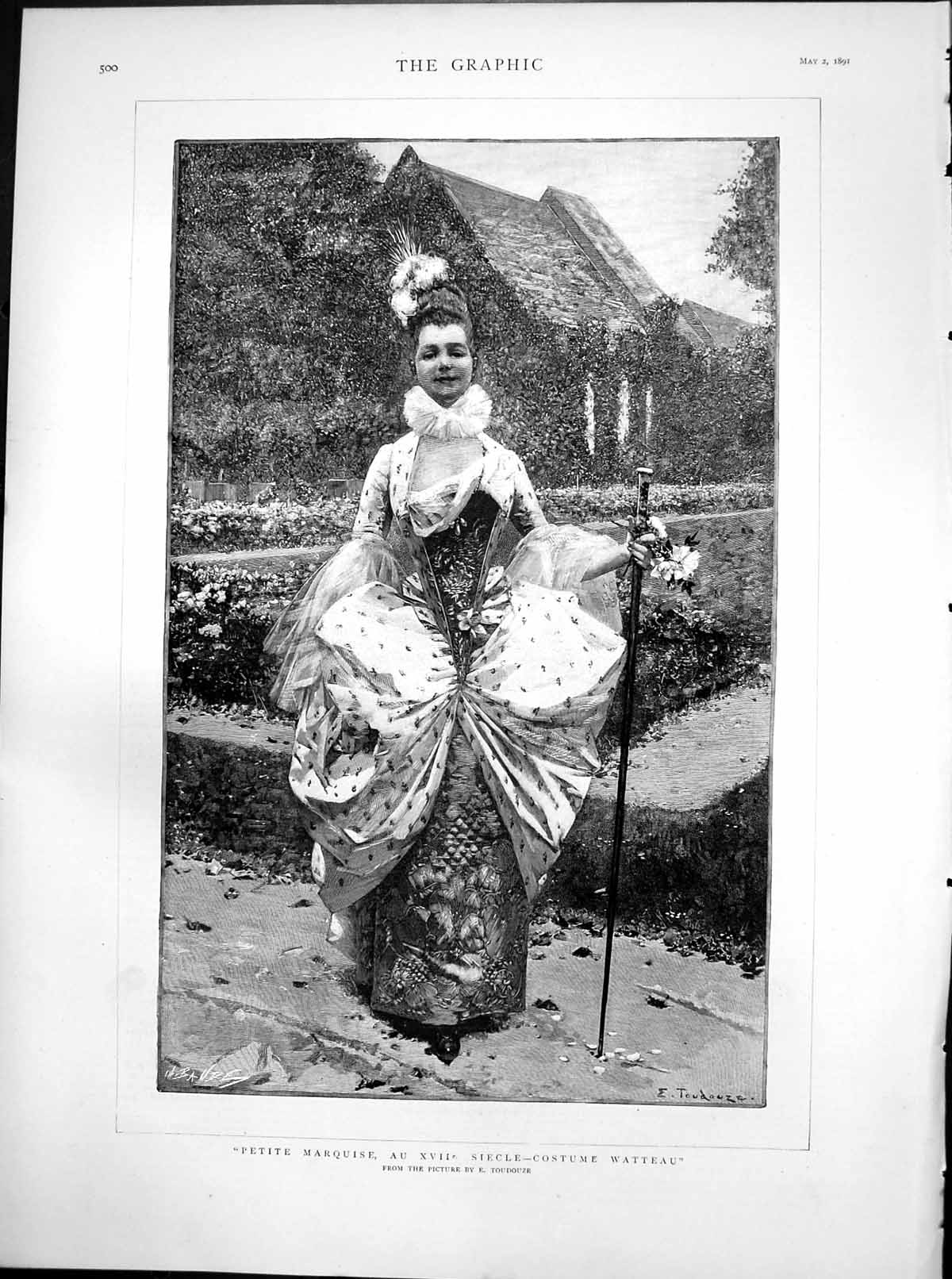 Old Print Petite Marquise Au Xvii Siecle Costume Watteau E Toudouze 1891 19th