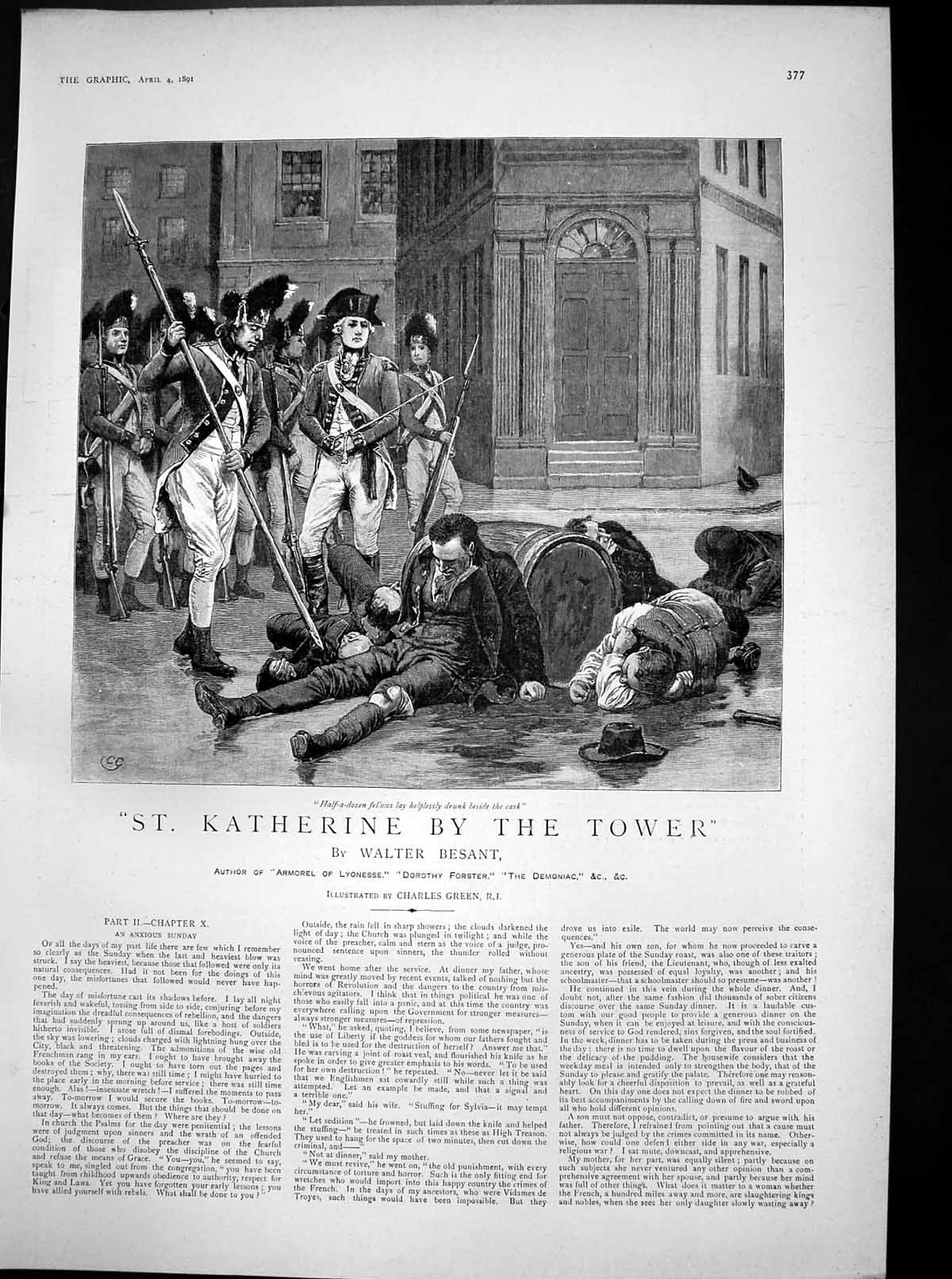 Antique Old Print St Katherine By Tower Charles Green Fellows Drunk Cask 1891