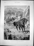 Old Print Halt Horse Artillert Position Mouth Defile Northern India 1891 19th