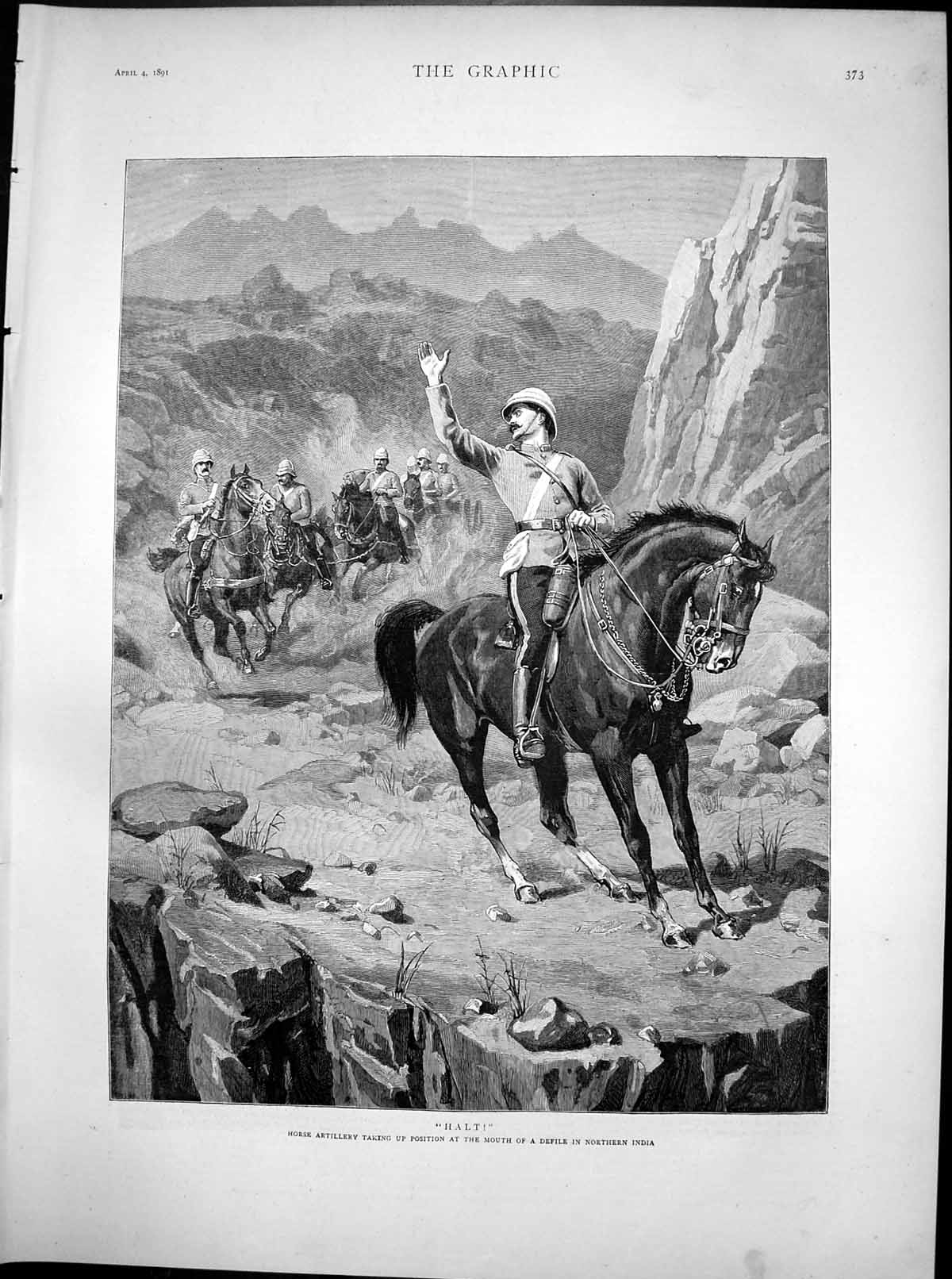 Old Print Halt Horse Artillert Position Mouth Defile Northern India 1891 19th