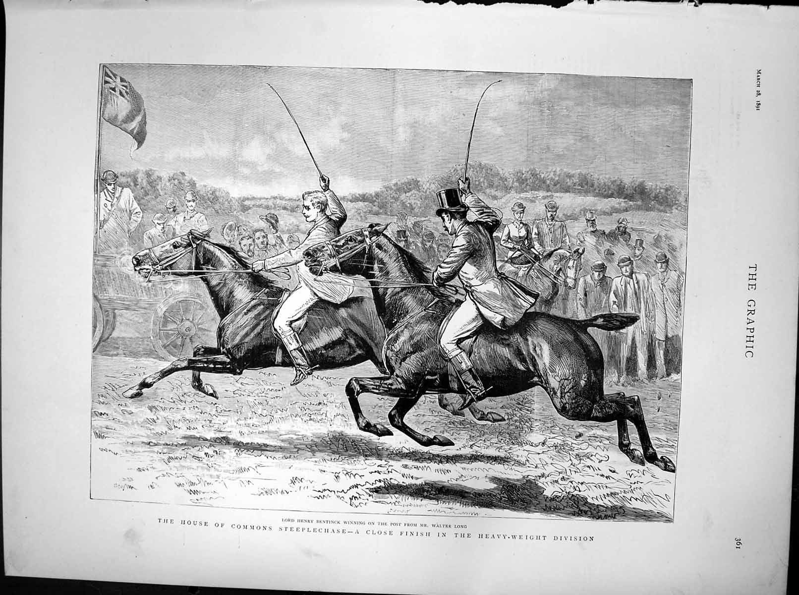 Antique Old Print House Commons Steeplechase Lord Henry Bentinck Winner 1891