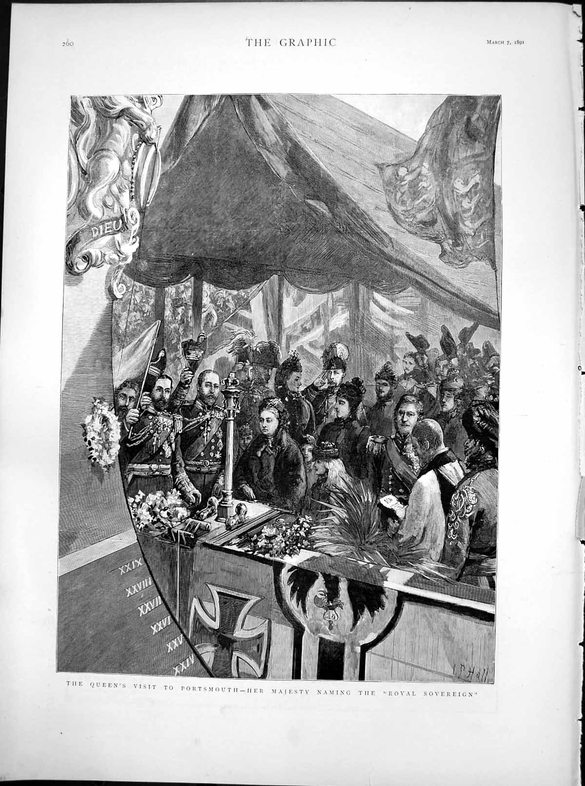 Old Print Queens Visit Portsmouth Her Majesty Naming Royal Sovereign1891 19th