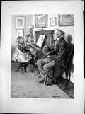 Antique Print Papas Country Cousin W Rainey Girl Playing Piano Watched 1891