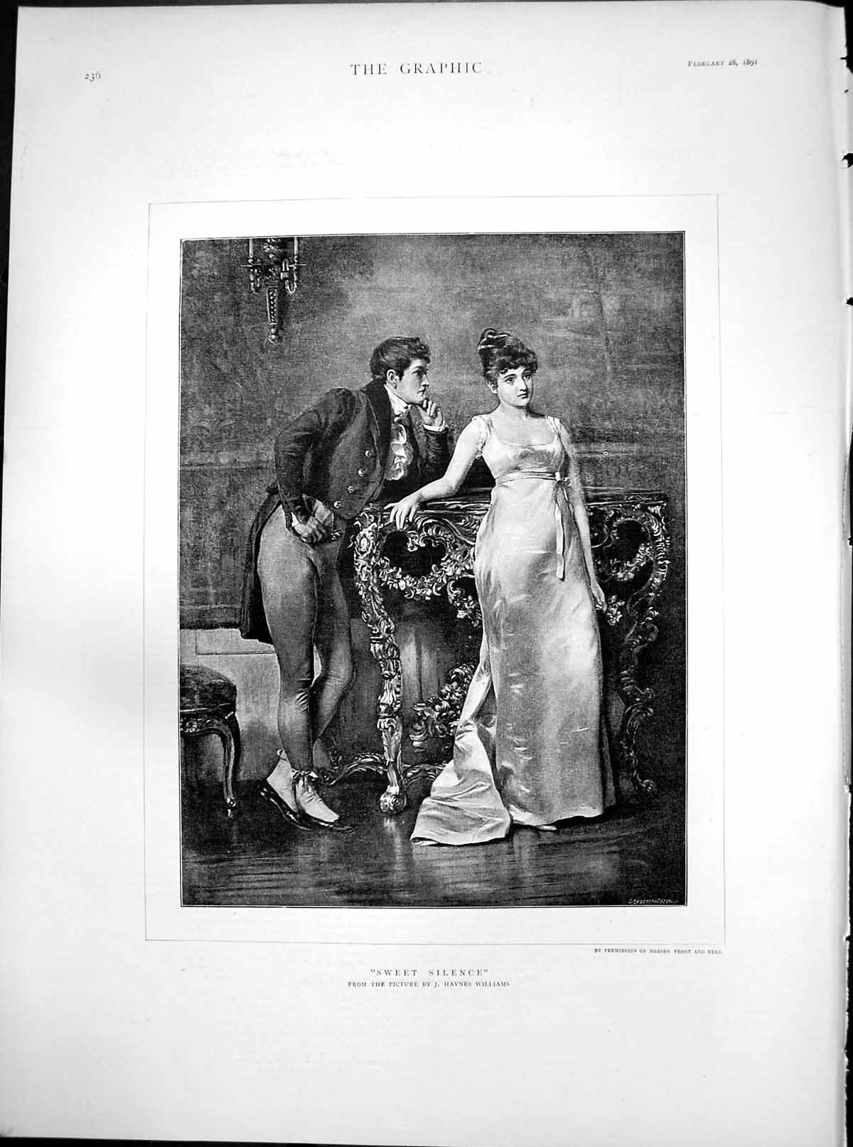 Antique Old Print Sweet Silence J Haynes Williams Young Couple Standing 1891