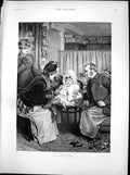 Antique Old Print His First Shoes Robert Barnes Toddler Trying On Shoes 1891