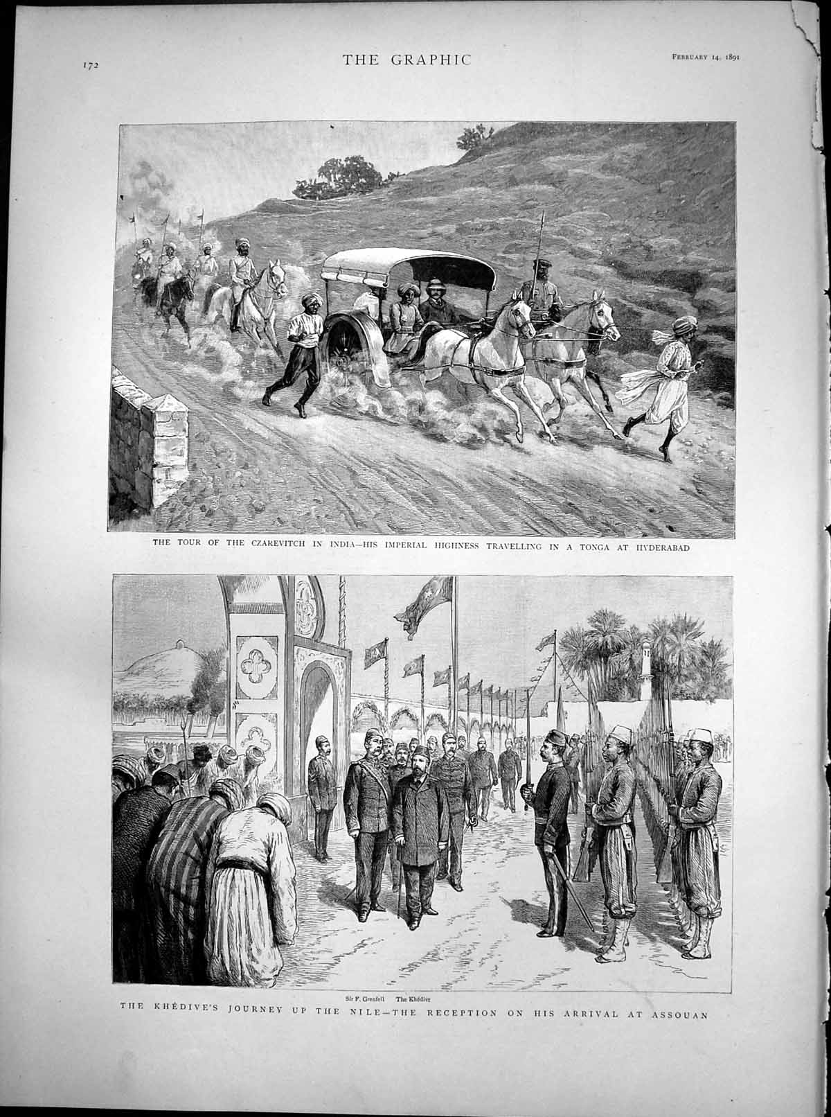Old Print Khedives Journey Nile Czarevitch Tour India Tonga Hyderabad1891 19th