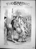Old Print Drawing Room Dublin Castle Lord Lieutenant Kiss Debutante 1891 19th
