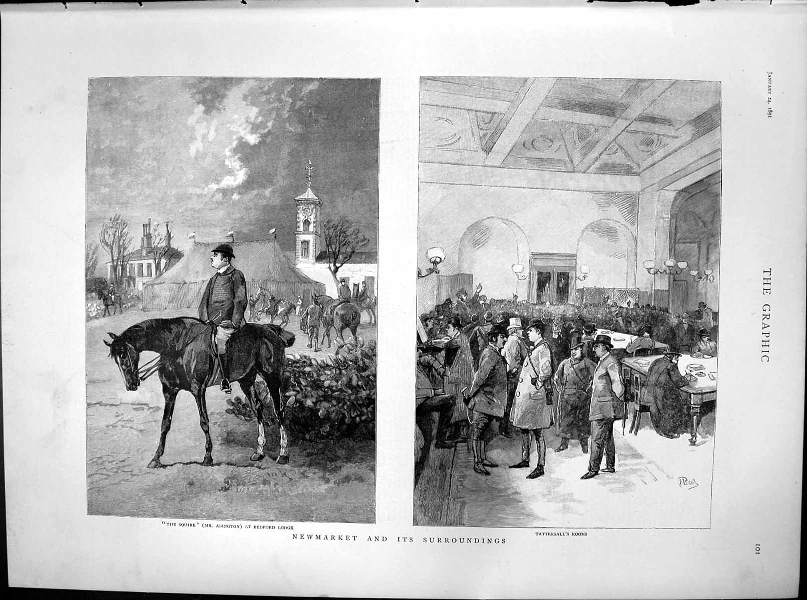 Antique Old Print Newmarket Squire Mr Abington Bedford Lodge Tattersall 1891