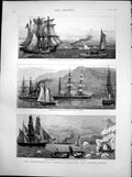 Antique Old Print Newfoundland Fisheries French Shore Men War St Johns 1891