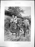 Original Old Antique Print Maternity E Debat Ponsan Mother Child Cow Calf 1891