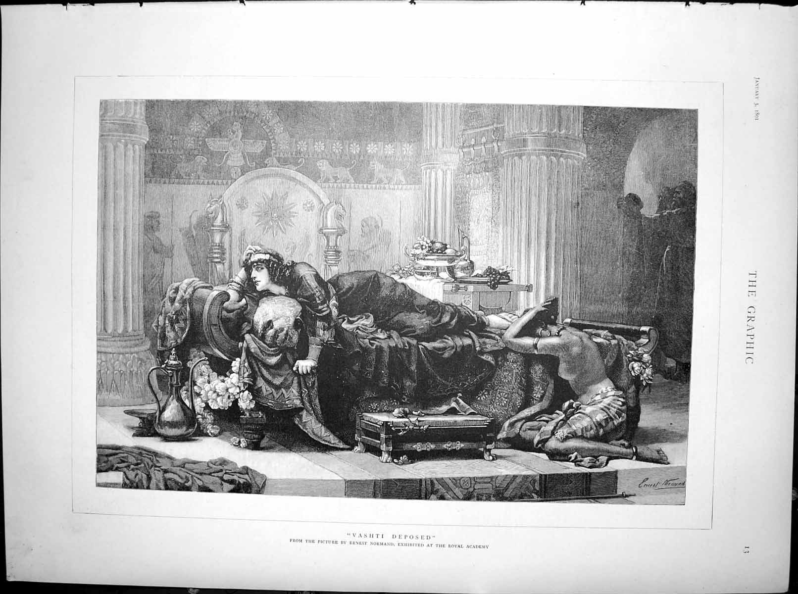 Original Old Antique Print Vashti Deposed Ernest Normand Royal Academy 1891