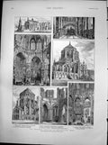 Original Old Antique Print Proposed Addition Westminster Abbey Campo Santo 1888