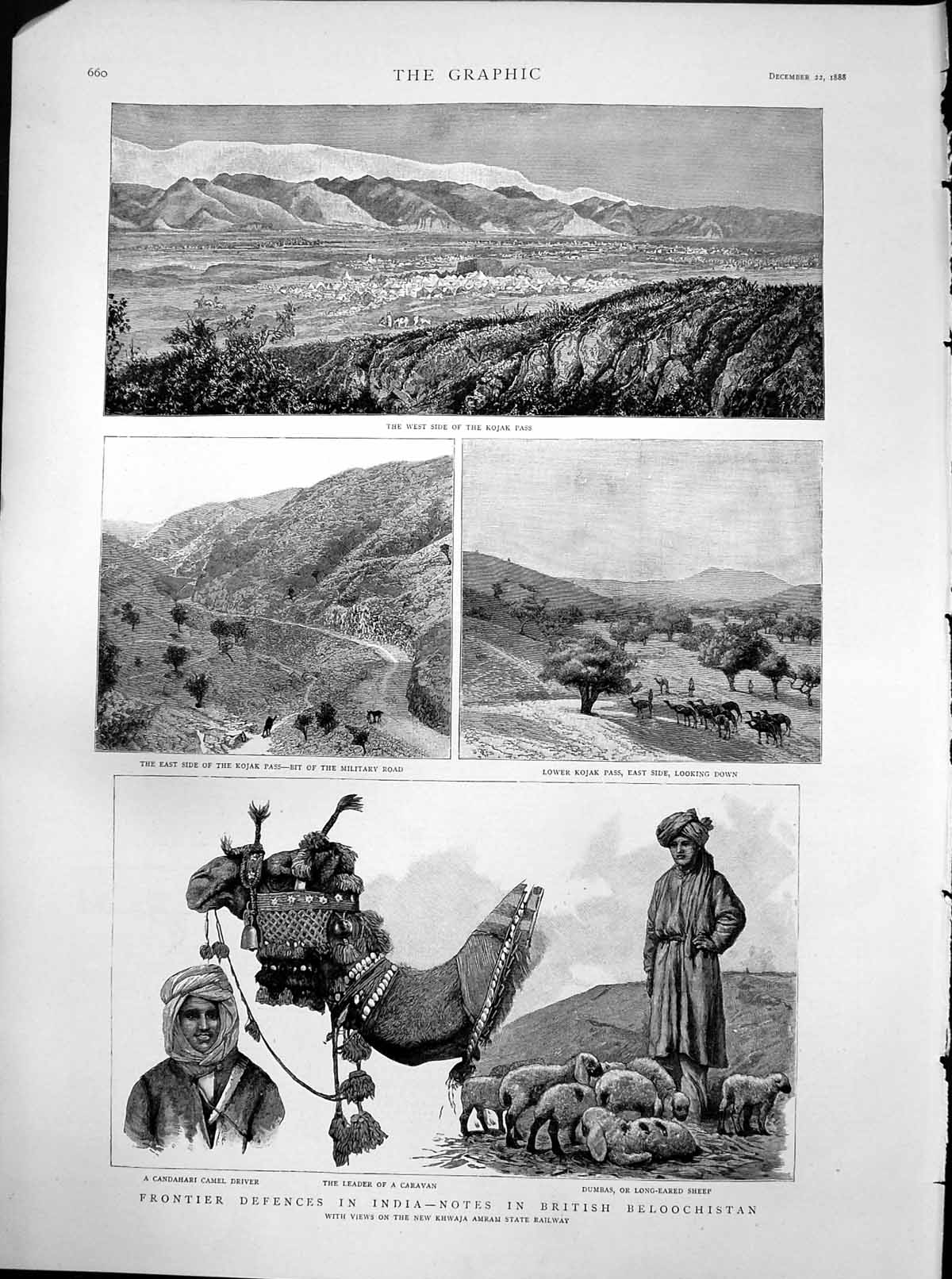 Old Print Frontier Defences India British Beloochistan Camel Driver 1888 19th