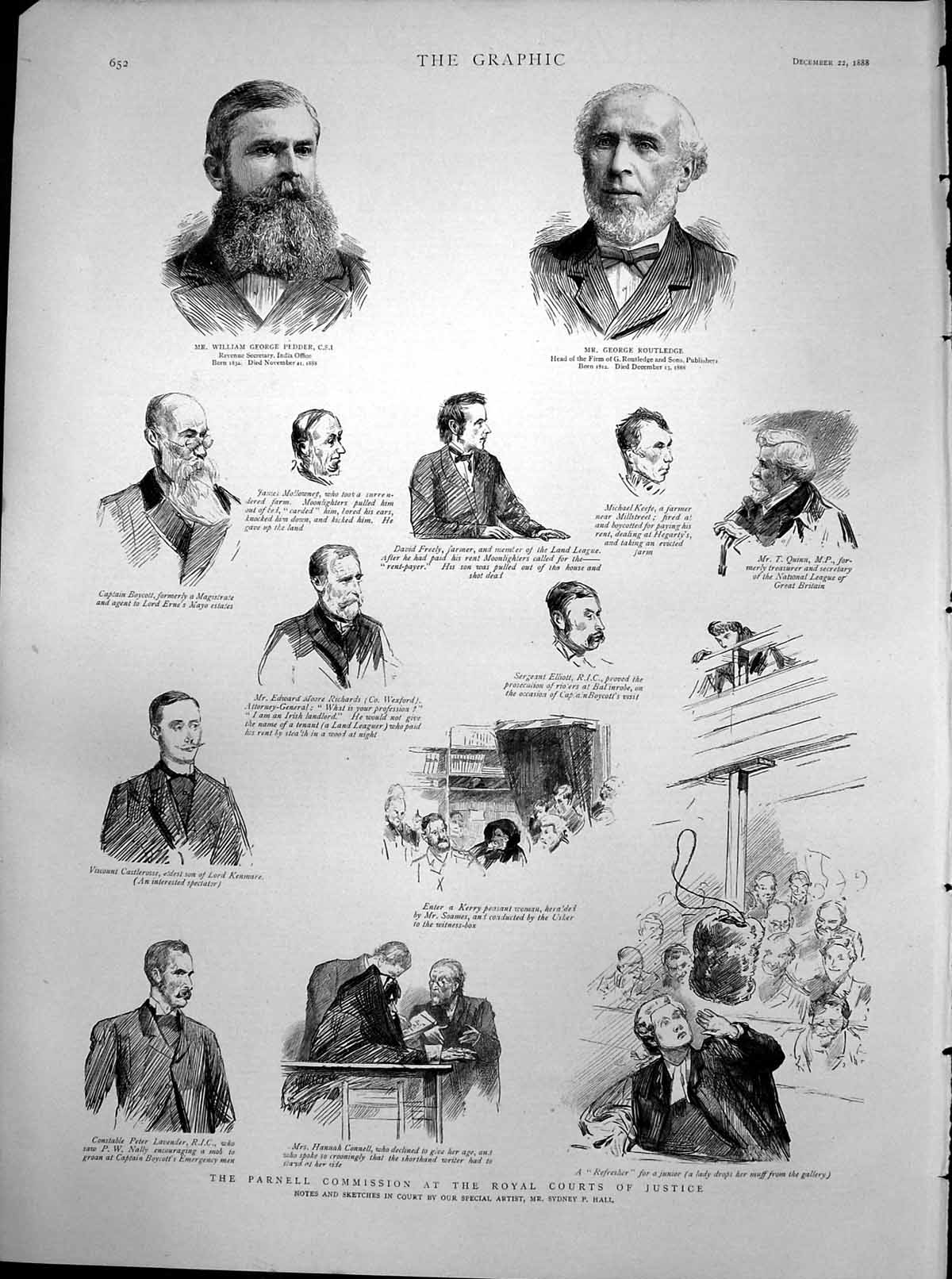 Antique Old Print Parnell Commission Courts Justice Viscount Castlerosse 1888