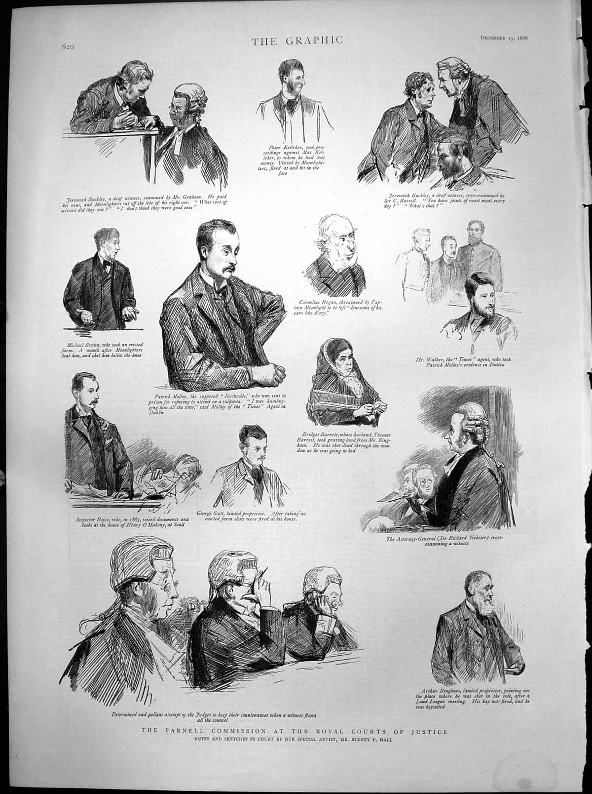 Antique Old Print Parnell Commission Royal Courts Justice Arthur Bingham 1888