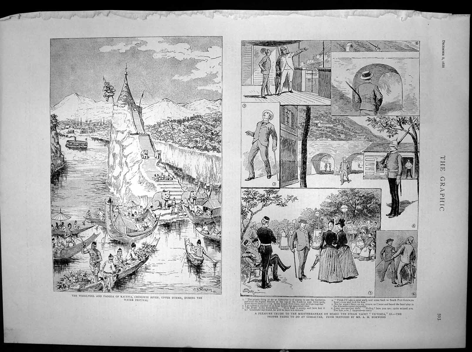 Antique Print Pagoda Kalewa Upper Burma Cruise Mediterranean Victoria 1888 19th