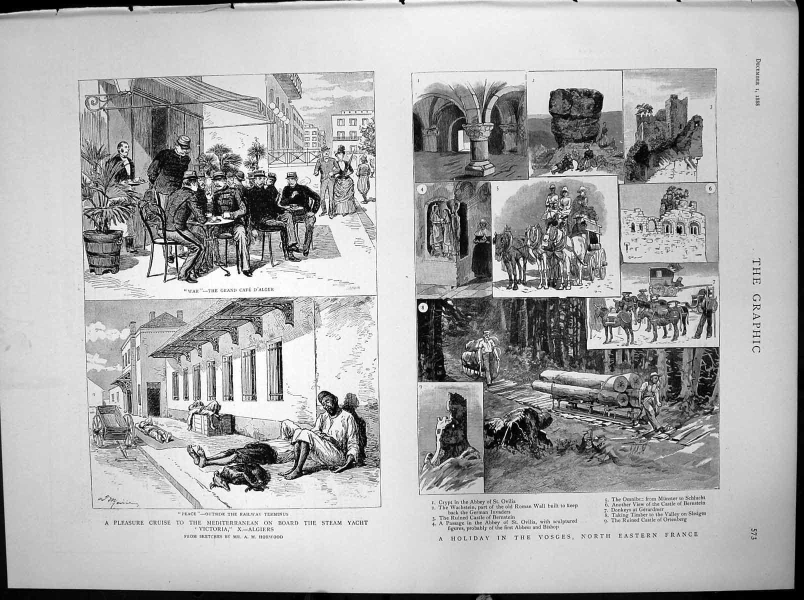 Old Print Cruise Mediterranean Victoria Holiday Vosges North France 1888 19th