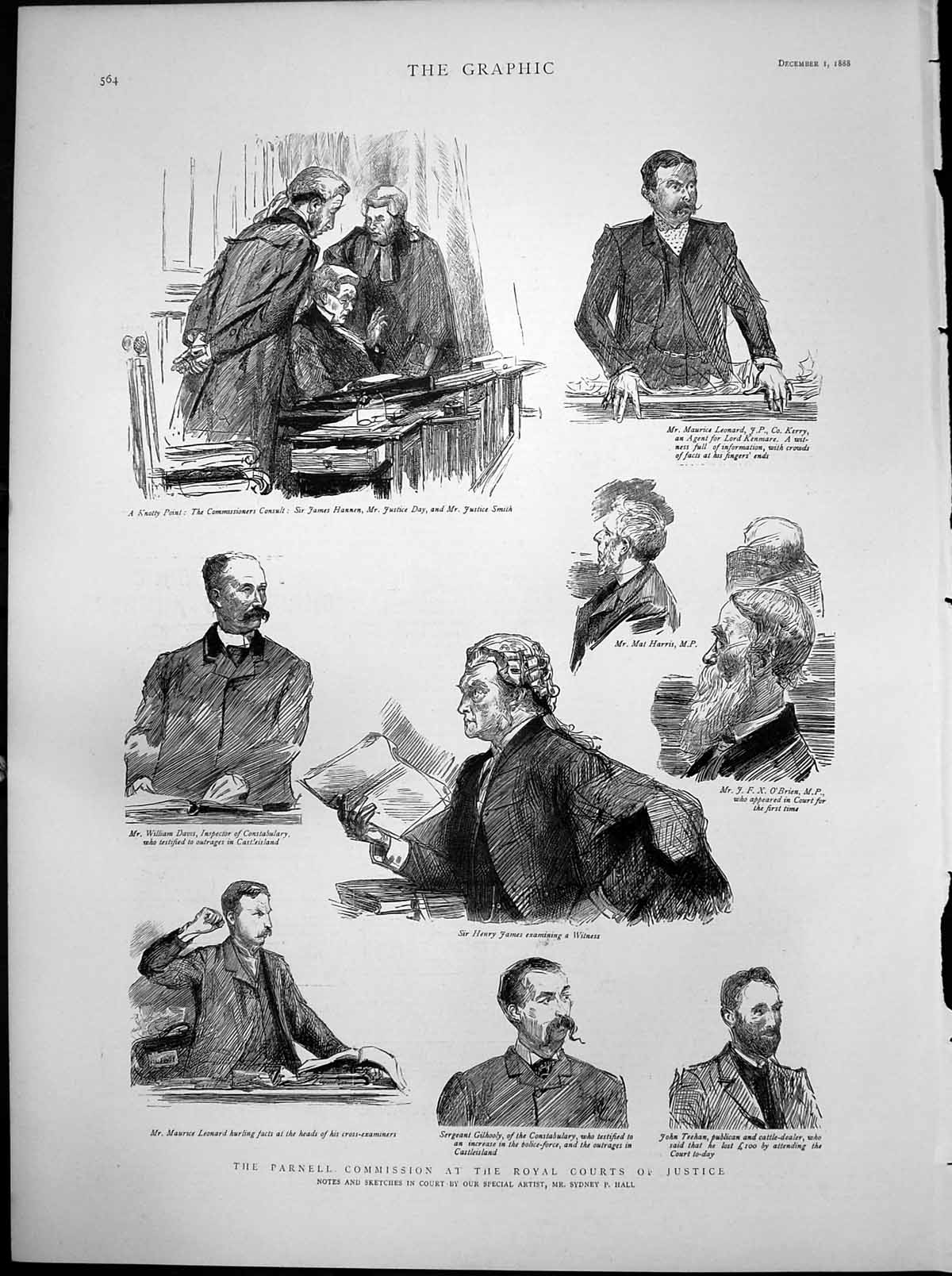 Antique Print Parnell Commission Courts Justice Henry James Mat Harris 1888