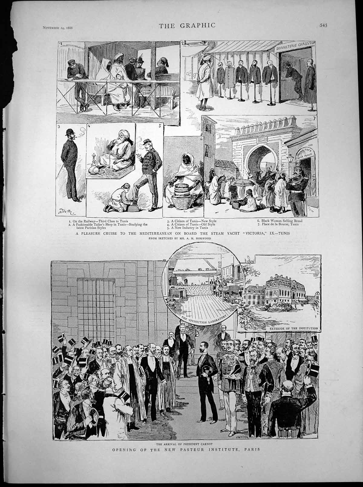 Antique Old Print Opening New Pasteur Institute Paris President Carnot 1888