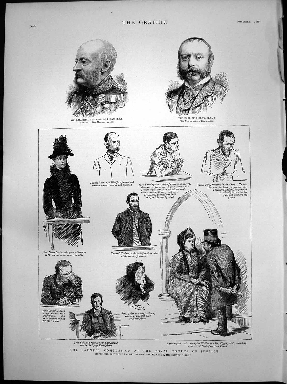 Antique Old Print Parnell Commission Courts Justice Earl Lucan Onslow 1888 19th