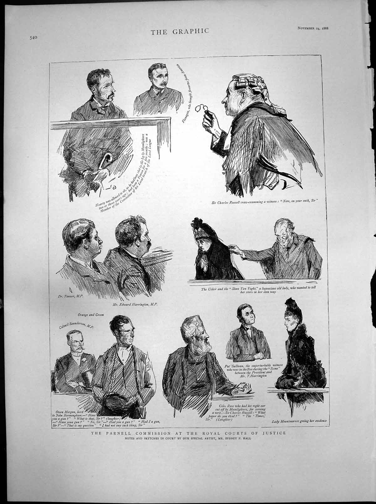 Old Antique Print Parnell Commission Courts Justice Lady Mountmorres 1888 19th