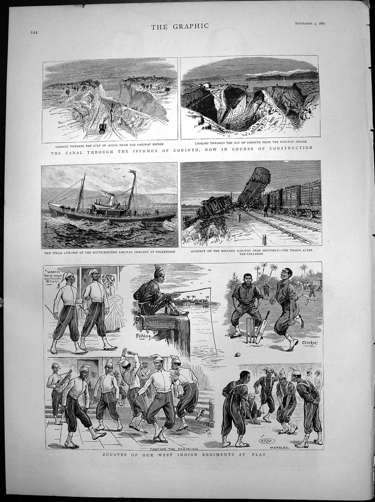 Antique Print Zouaves West Indian Regiments Play Canal Isthmus Corinth 1887