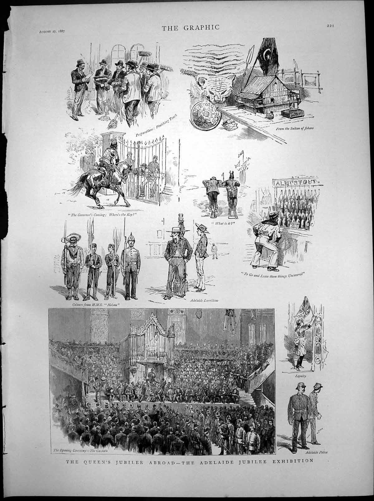 Old Print Queens Jubilee Adelaide Exhibition Opening Ceremony Cantata1887 19th
