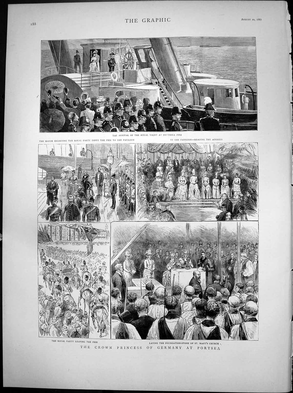 Antique Print Crown Princess Germany Portsea Pavilion St Marys Church 1887 19th