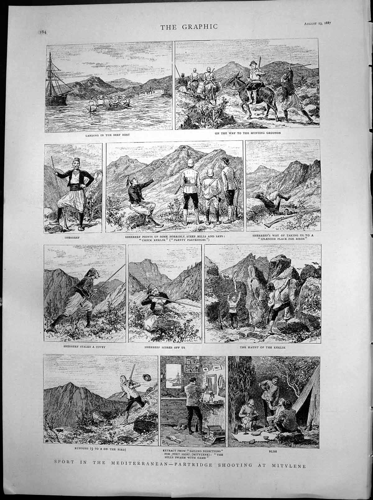 Antique Old Print Sport Mediterranean Partridge Shooting Mitylene Covey 1887