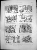 Original Old Antique Print Story Tropics Hired Steeds Panther Charging 1887