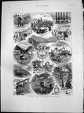 Antique Print Montreux Switzerland Castle Chillon Railway Glion Kursaal1887