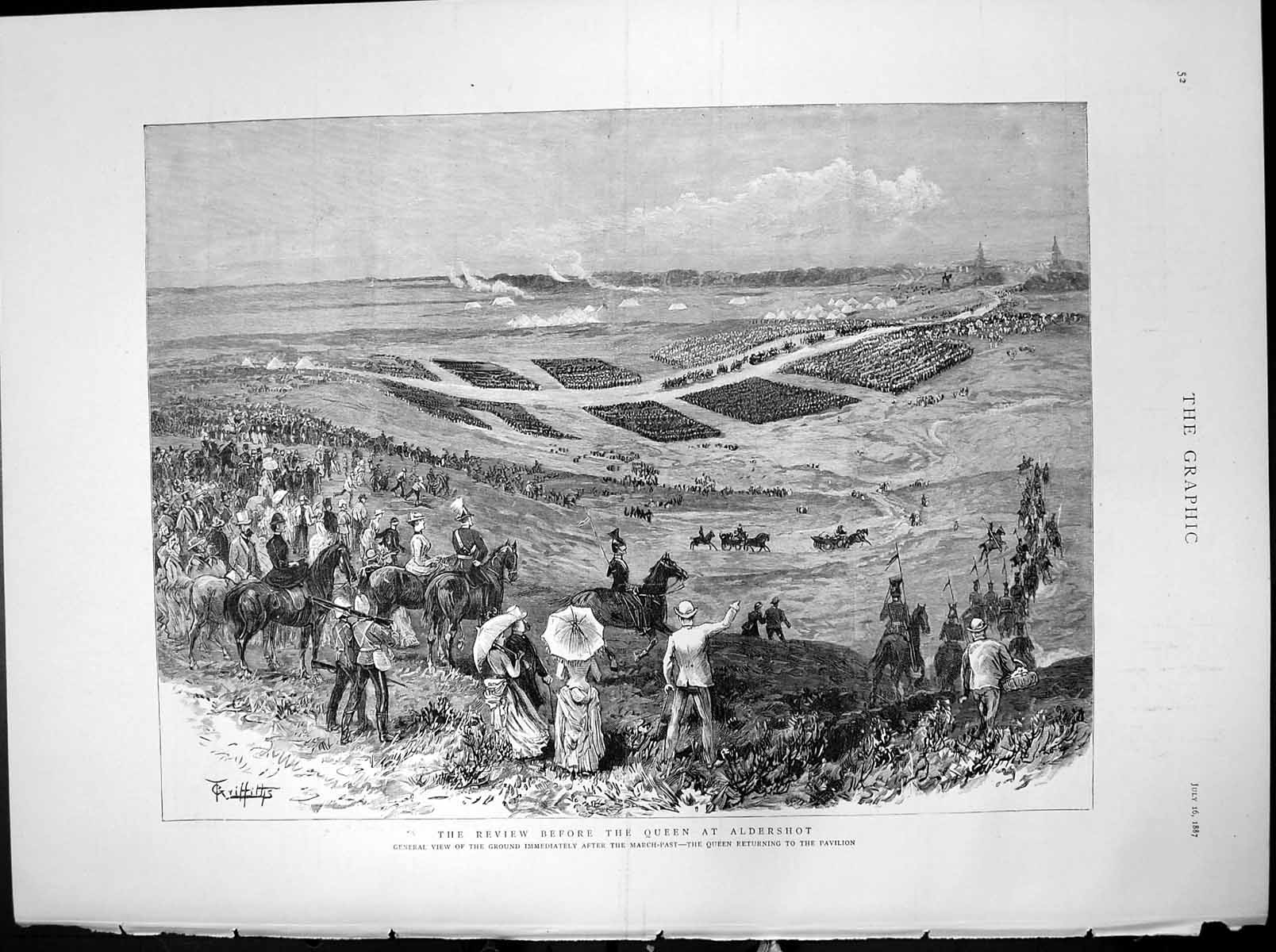 Antique Old Print Review Before Queen Aldershot Queen Returning Pavilion 1887
