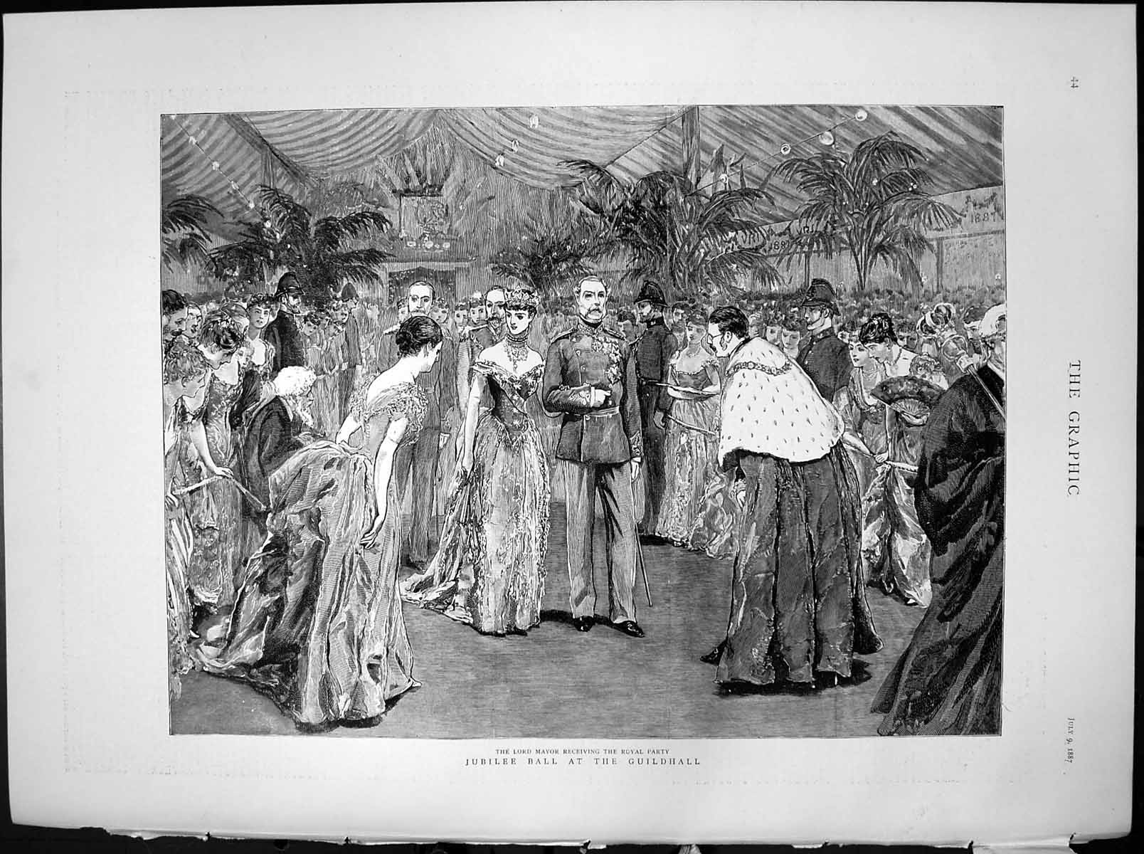 Antique Print Jubilee Ball Guildhall Lord Mayor Receiving Royal Party 1887 19th