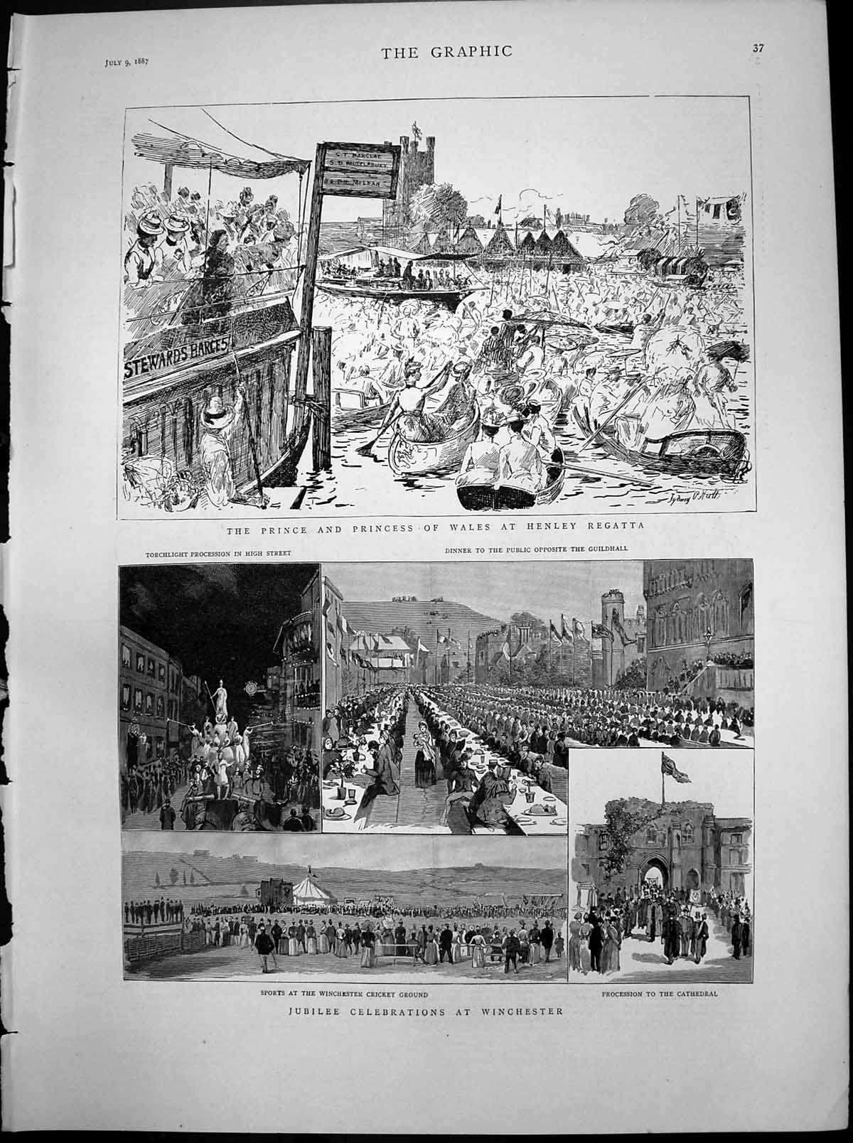 Antique Print Prince Princess Wales Henley Regatta Jubilee Winchester 1887 19th