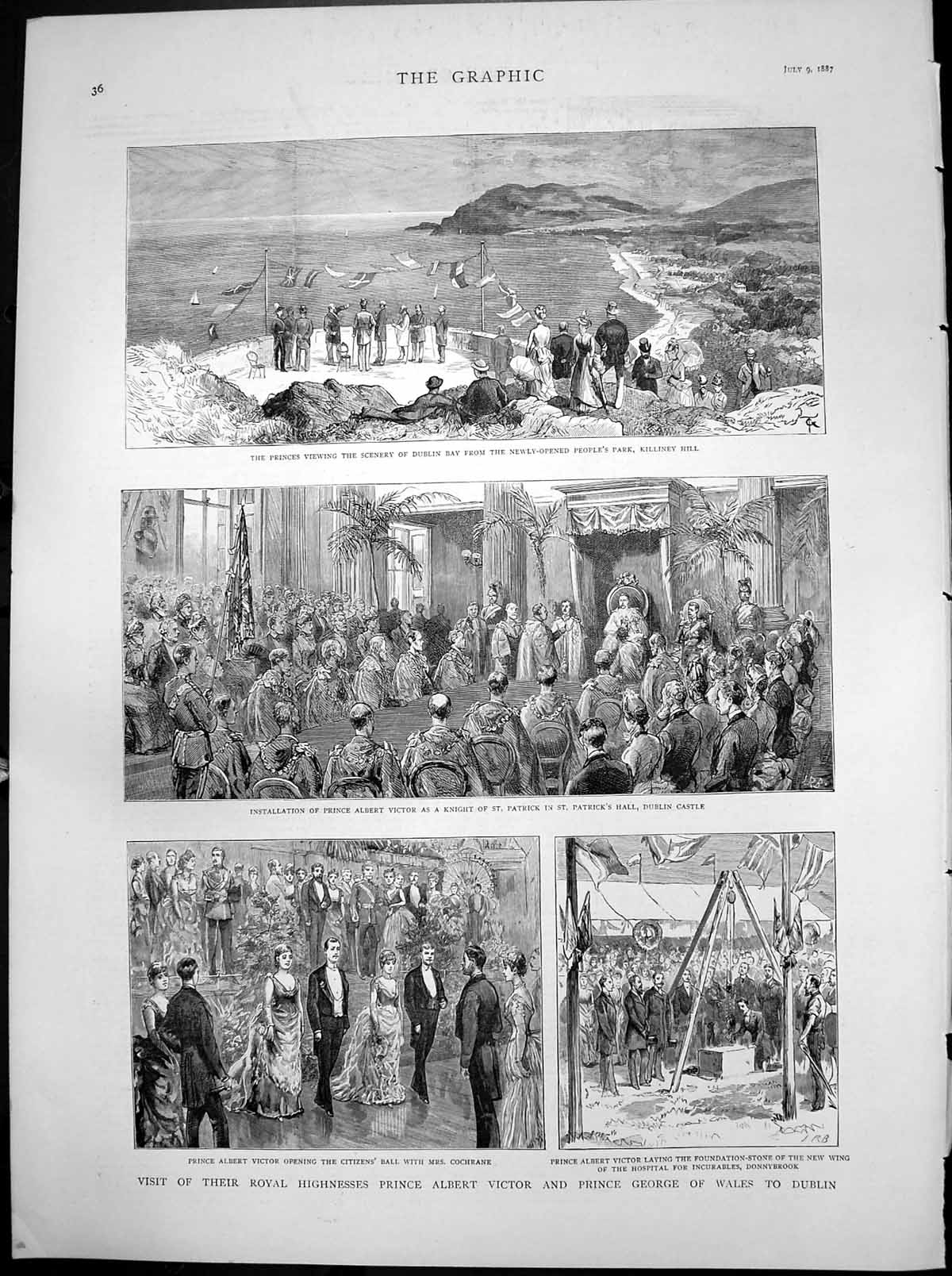 Antique Old Print Visit Prince Albert Victor Prince George Wales Dublin 1887