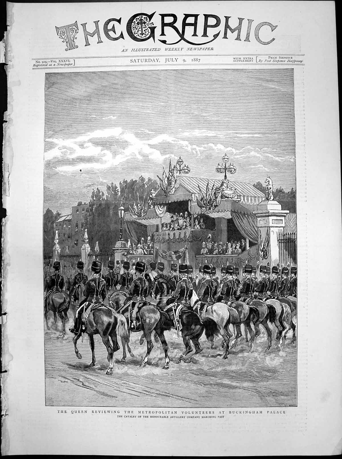 Antique Old Print Queen Review Metropolitan Volunteers Buckingham Palace 1887