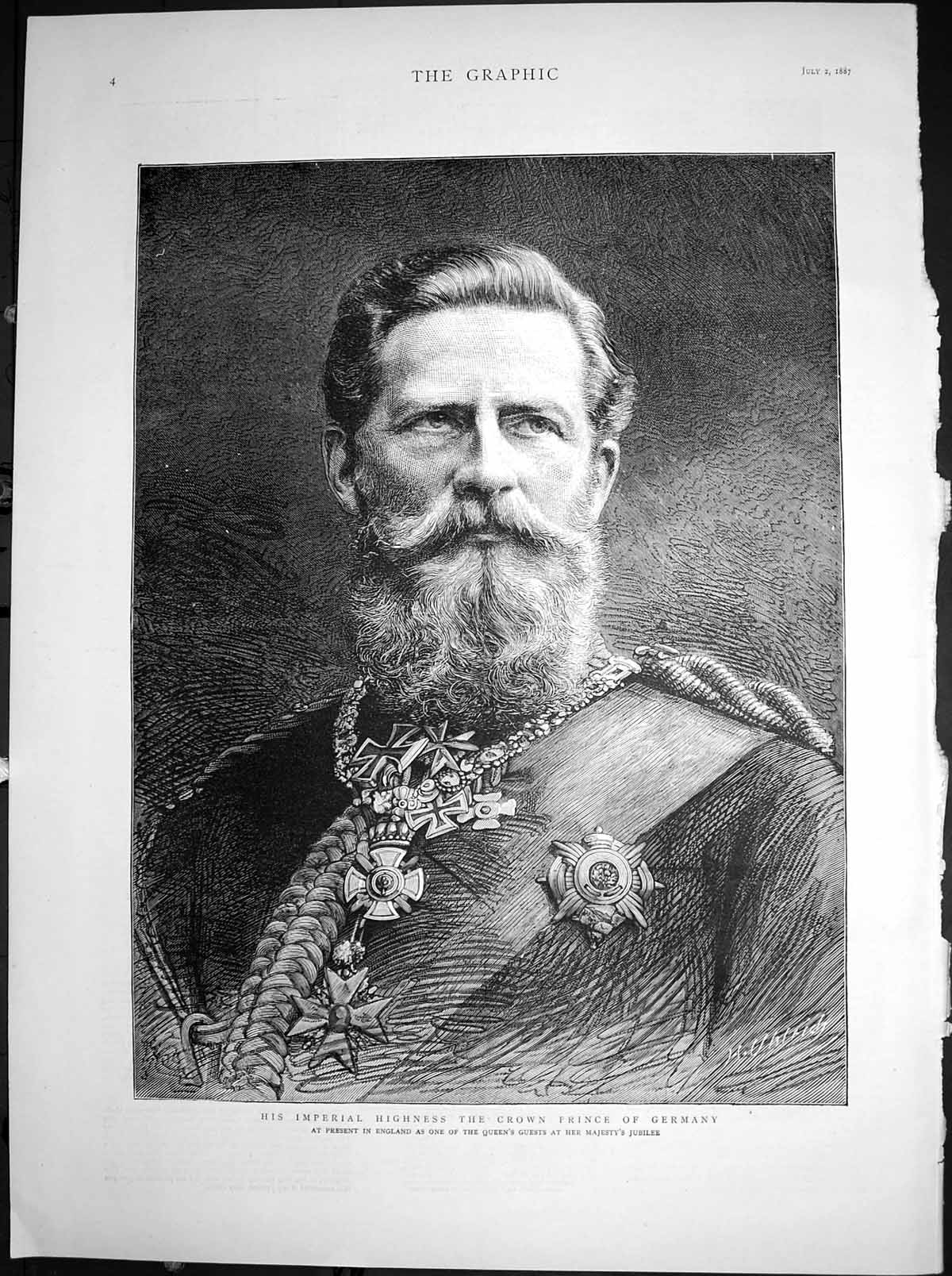 Old Print Imperial Highness Crown Prince Germany Guest Queen Jubilee 1887 19th