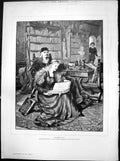 Antique Old Print Romola E B Leighton Royal Academy Woman Reading Study 1888