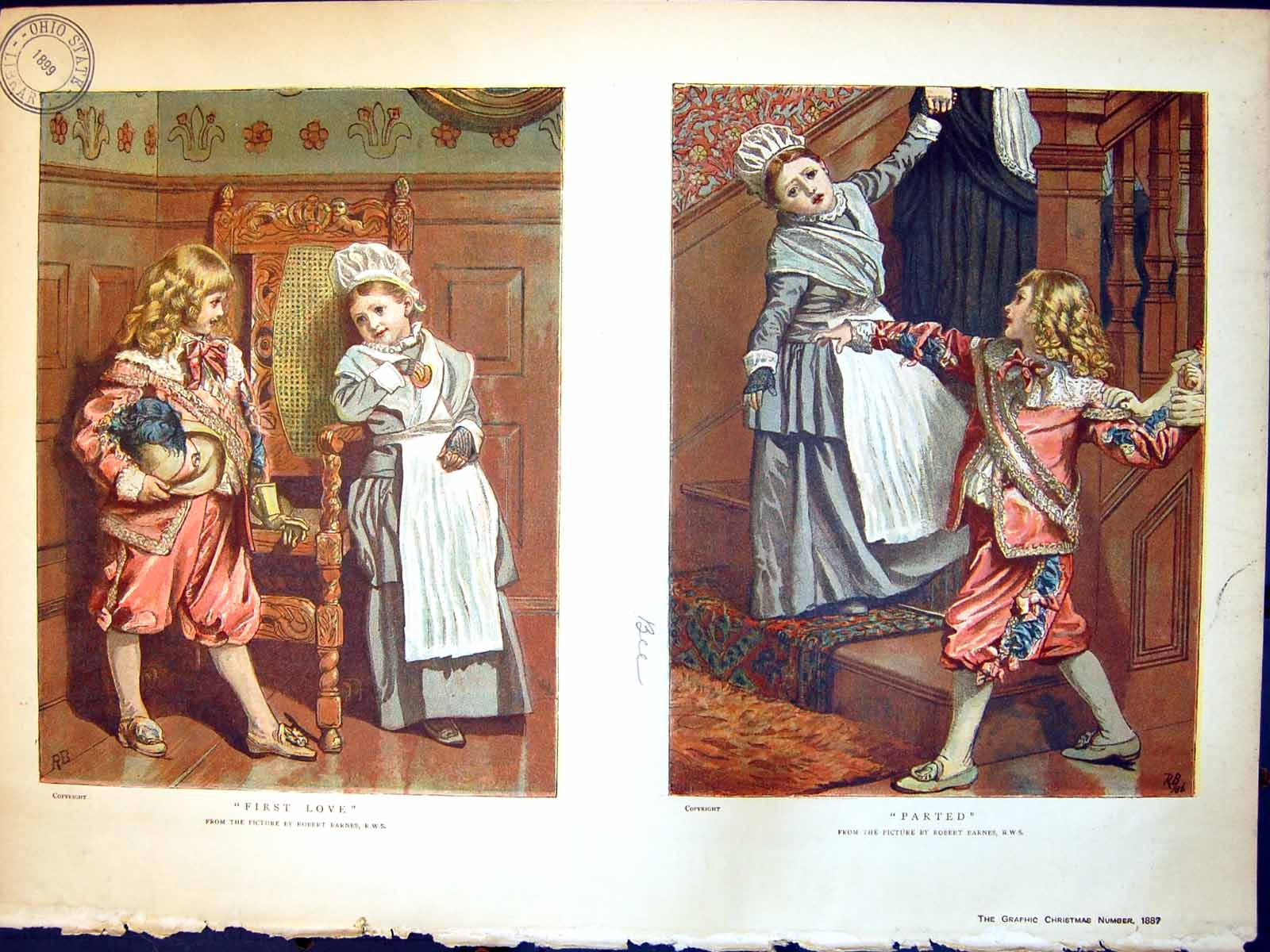 Old Antique Print First Love Robert Barnes Parted R Barnes Boy Girl 1887 19th