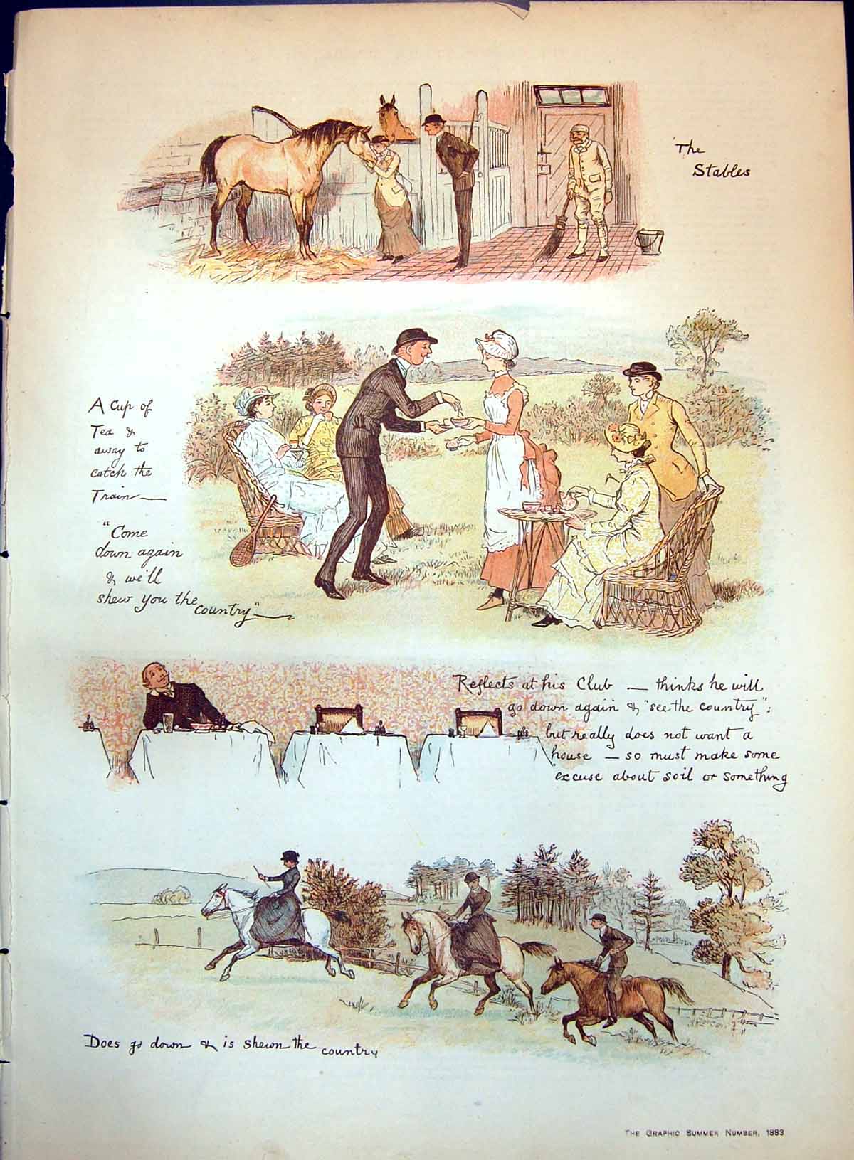 Antique Print Tankerville Smith Country Cottage Stables Shown Country 1883 19th