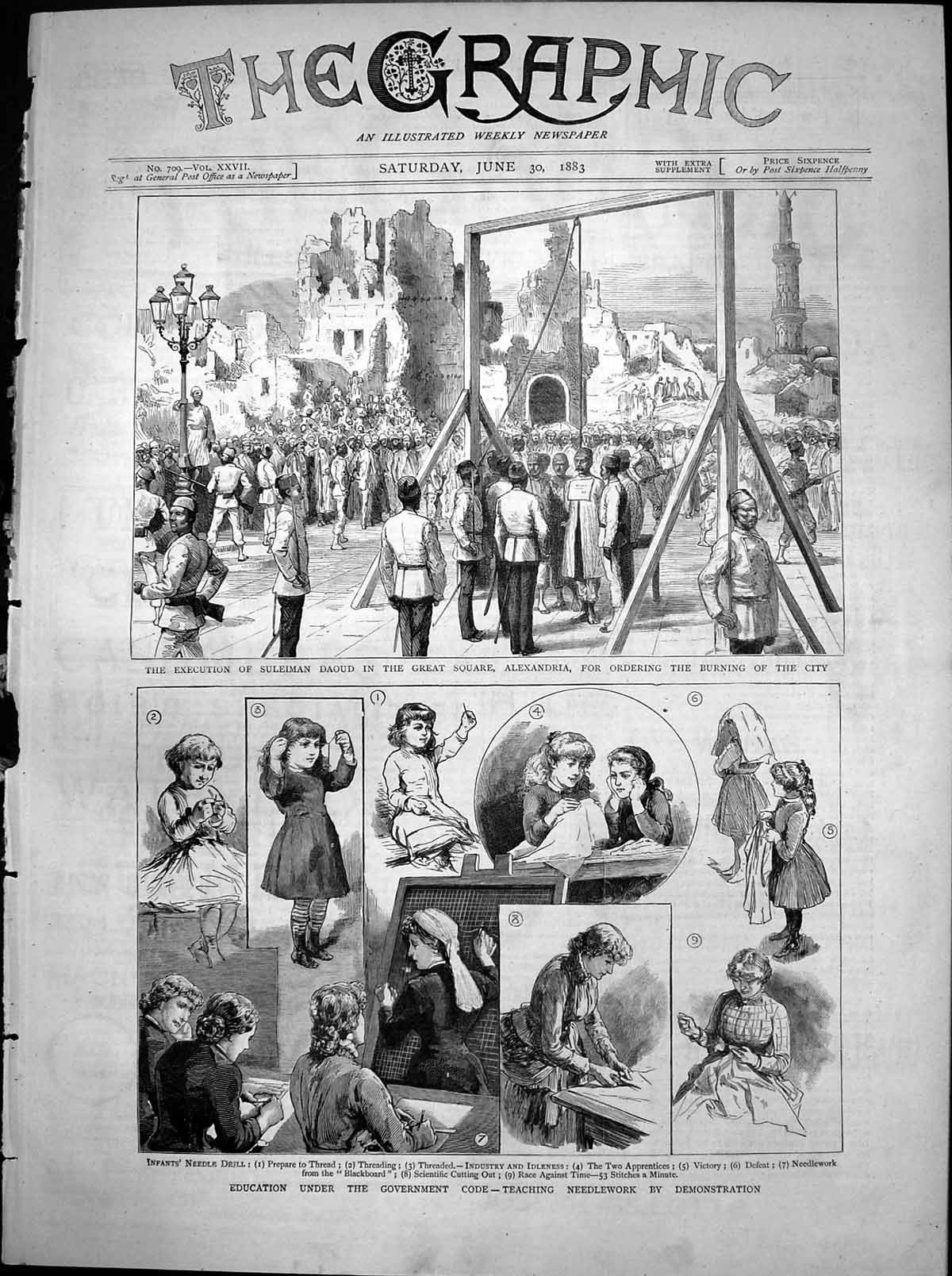 Antique Print Execution Suleiman Daoud Alexandria Teaching Needlework 1883 19th
