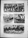Antique Print French Madagascar Majunga Wreck Hm Lively Gun Gibraltar 1883 19th