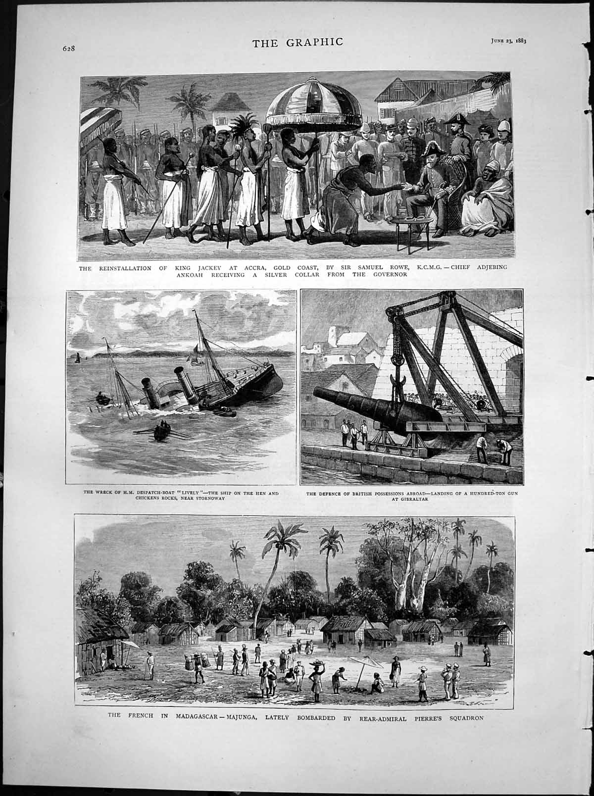 Antique Print French Madagascar Majunga Wreck Hm Lively Gun Gibraltar 1883 19th
