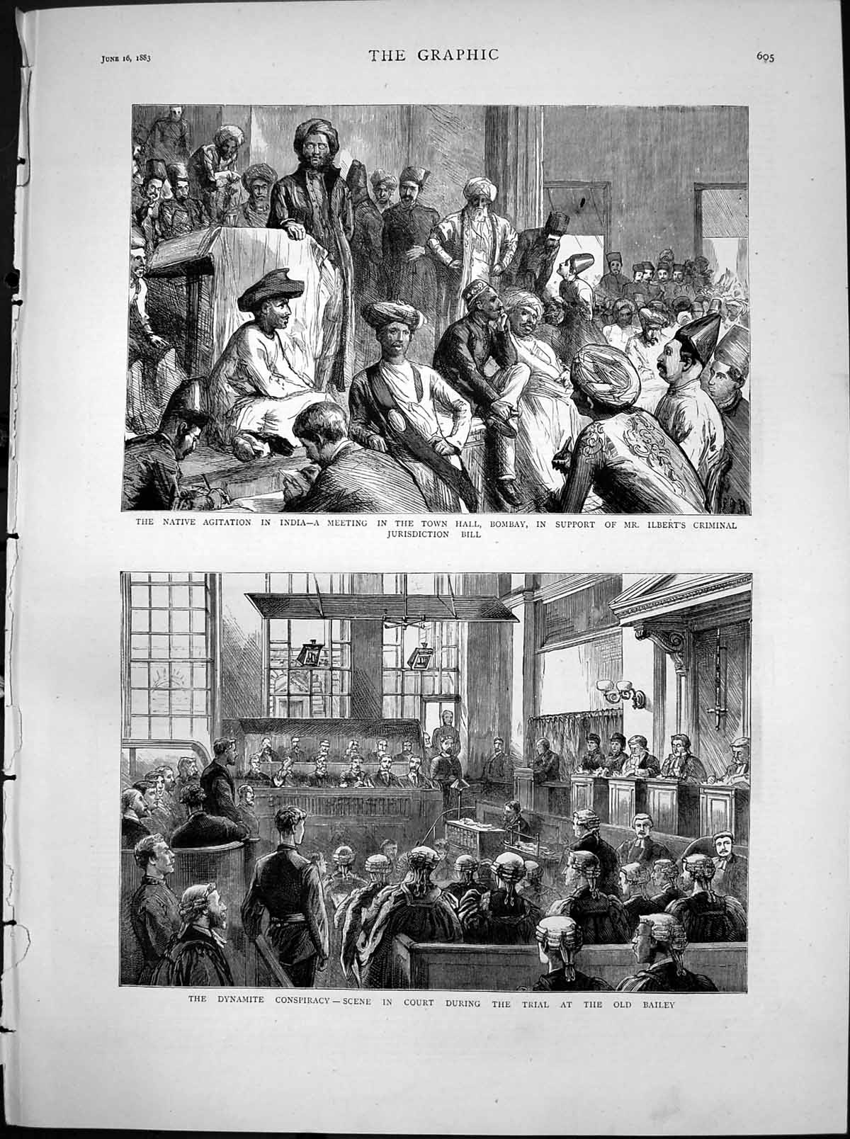 Antique Print Native Agitation India Dynamite Conspiracy Trial Bailey 1883 19th