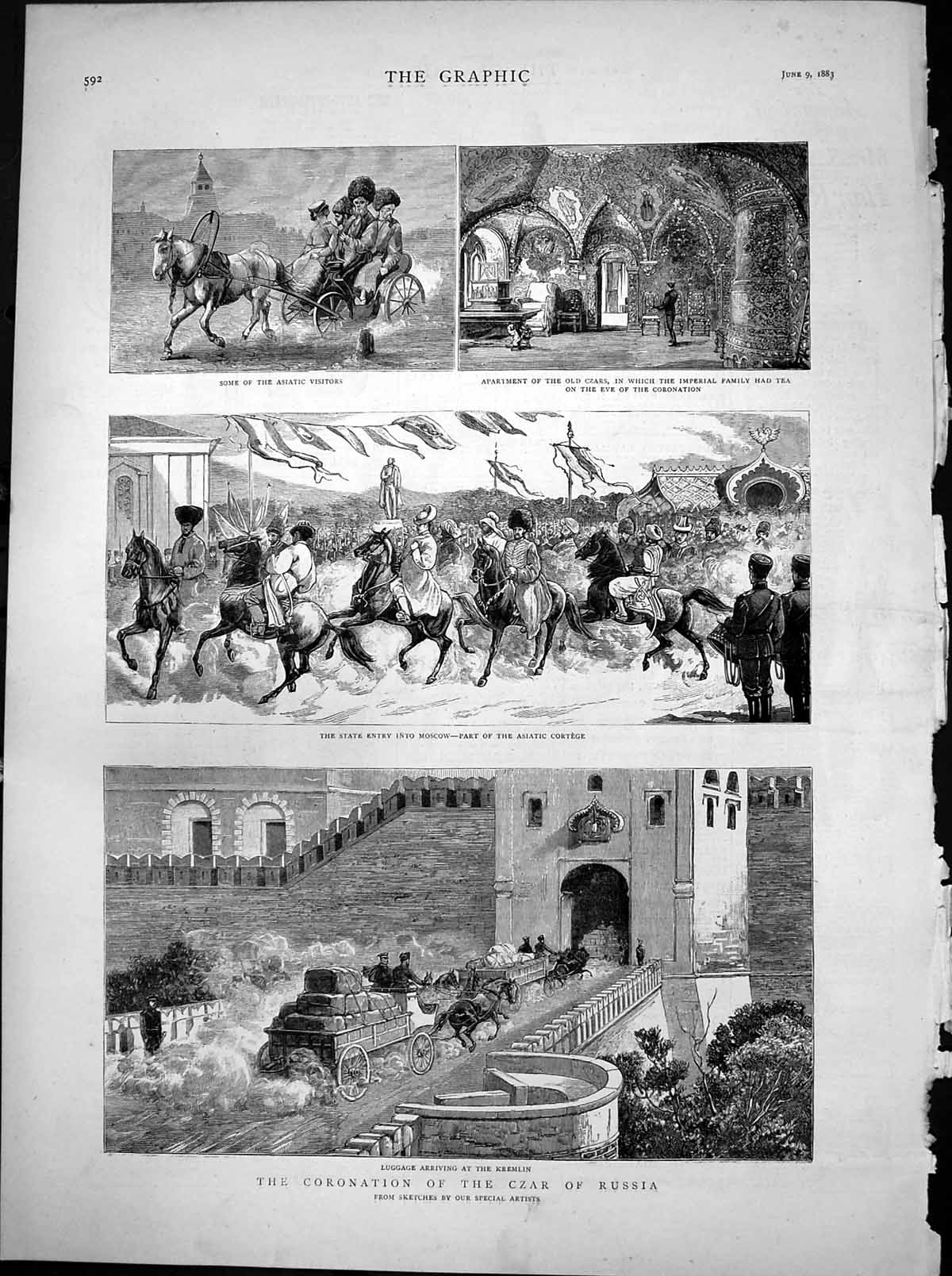 Old Antique Print Coronation Czar Russia State Entry Moscow Kremlin 1883 19th