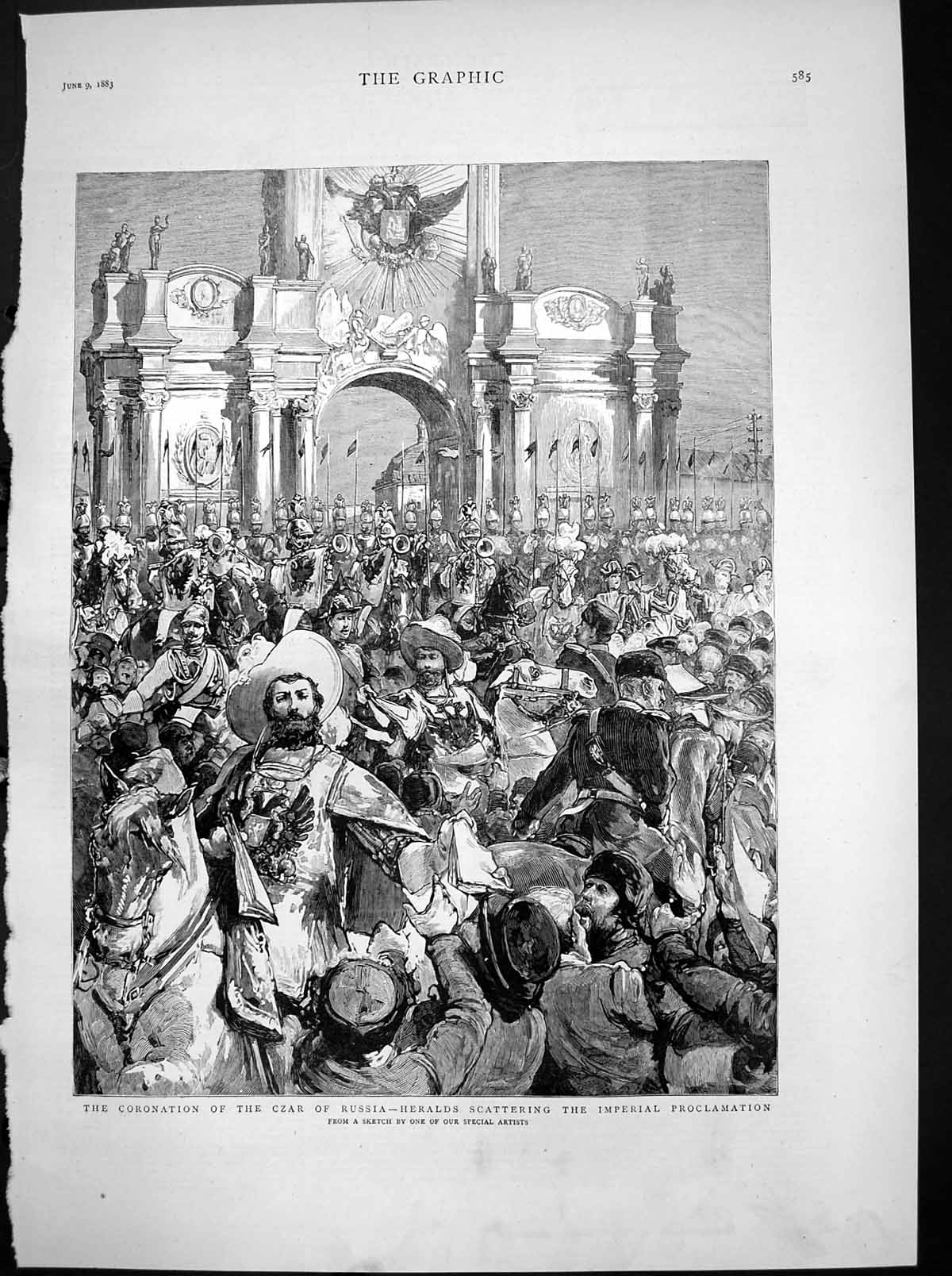 Antique Old Print Coronation Czar Russia Heralds Scatter Proclamation 1883 19th
